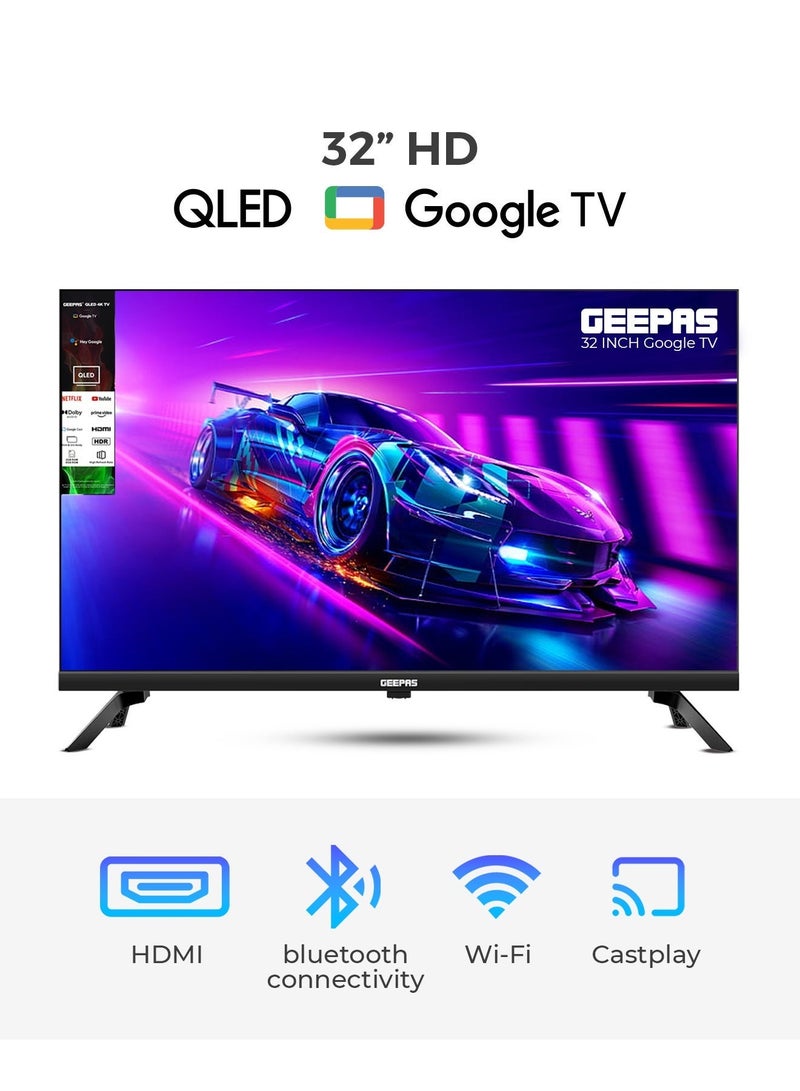 GEEPAS تلفاز جيباس 32 بوصة HD QLED الذكي من جوجل (GLED3215GTQLD)، صوت دولبي، Chromecast مدمج، واي فاي وبلوتوث، HDMI وUSB - Image 1